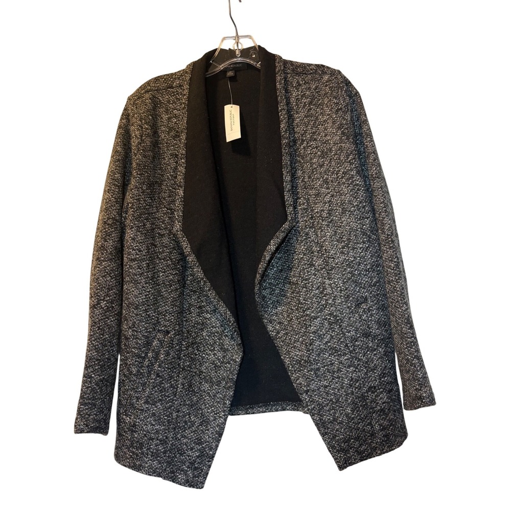 Banana Republic NWT Black & White Marled Open Front‎ Draped Cardigan Jacket - M